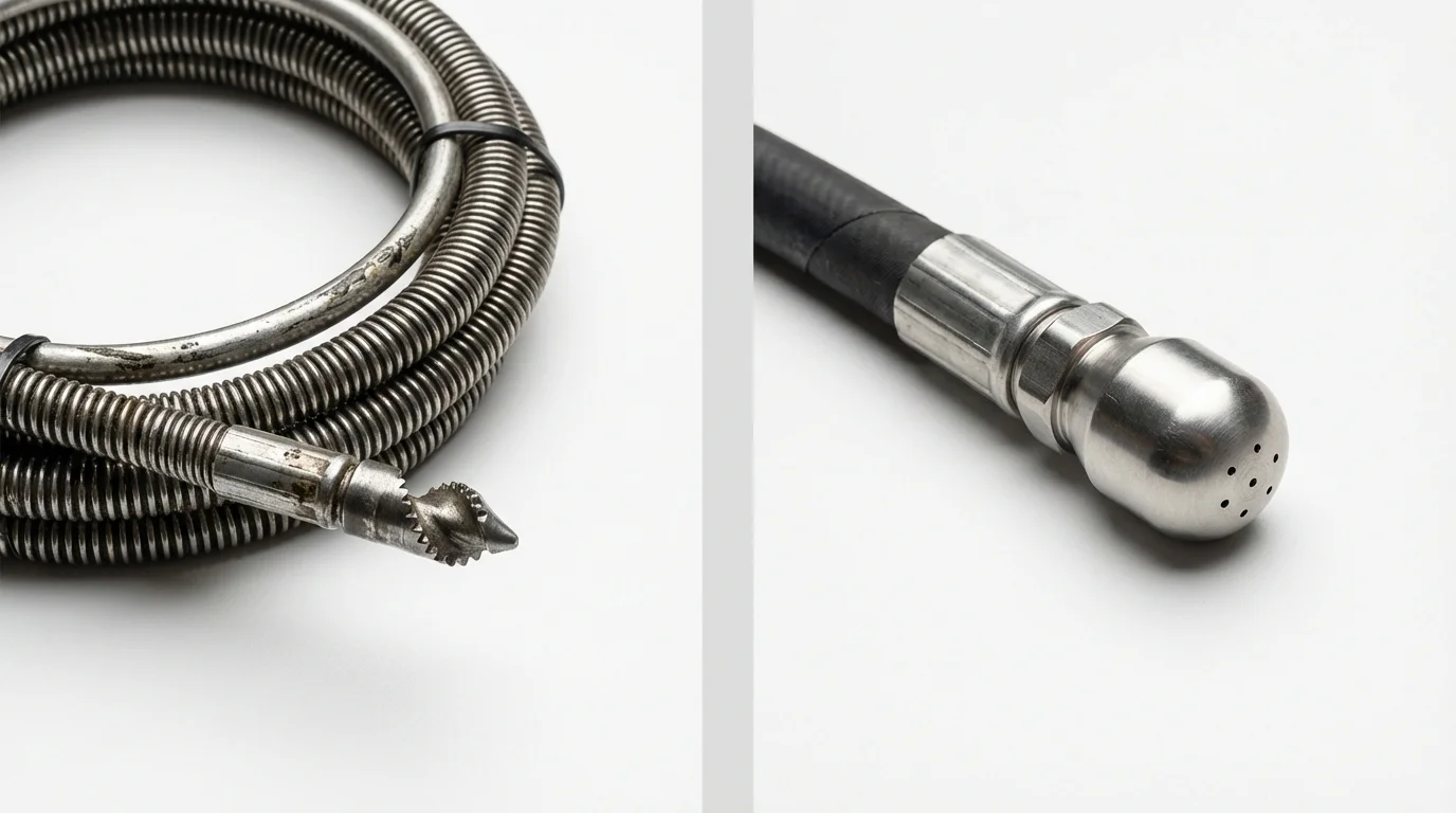 Drain snake cable and hydro jetting nozzle used for drain cleaning in Wilmerding, PA