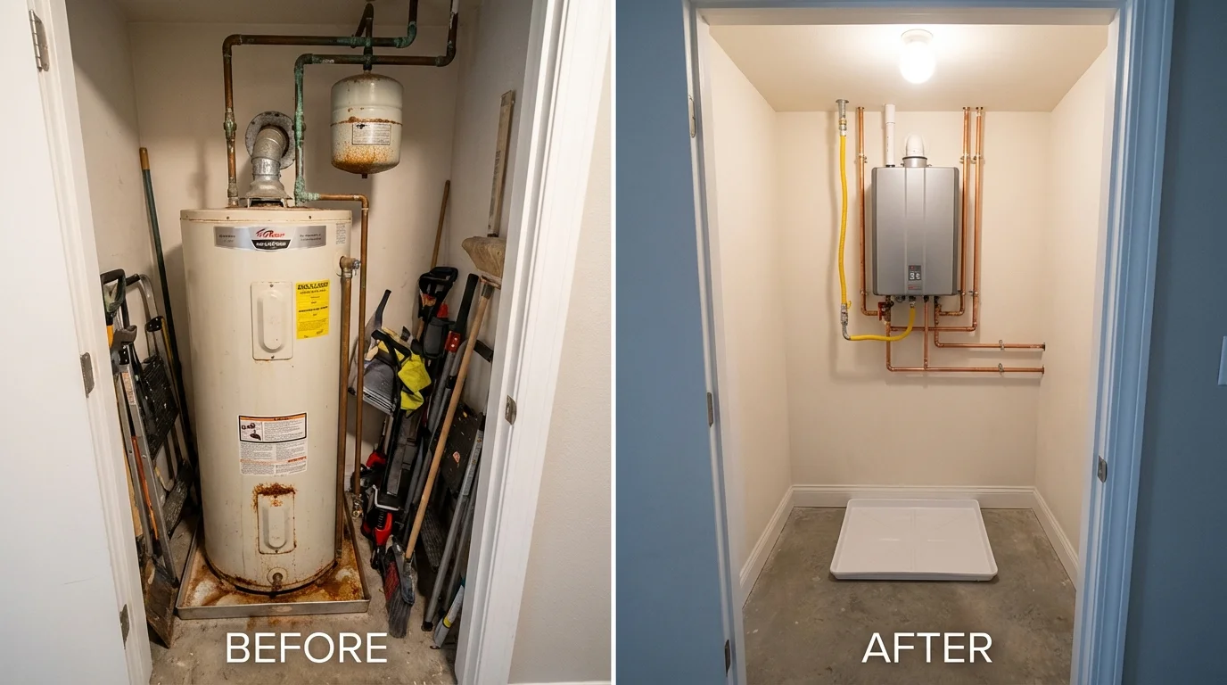 Tank water heater versus wall-mounted tankless unit comparison for Wilmerding, PA homeowners