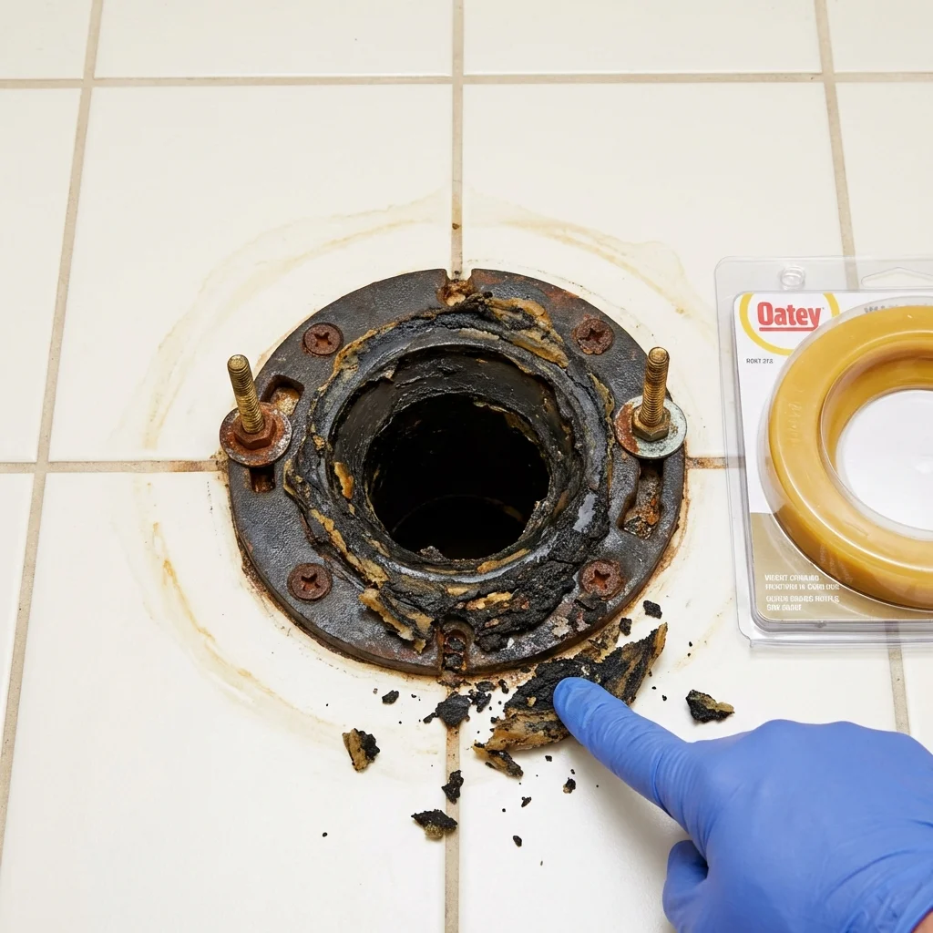 Failed wax ring showing water seepage at the base of a toilet in a Wilmerding, PA home