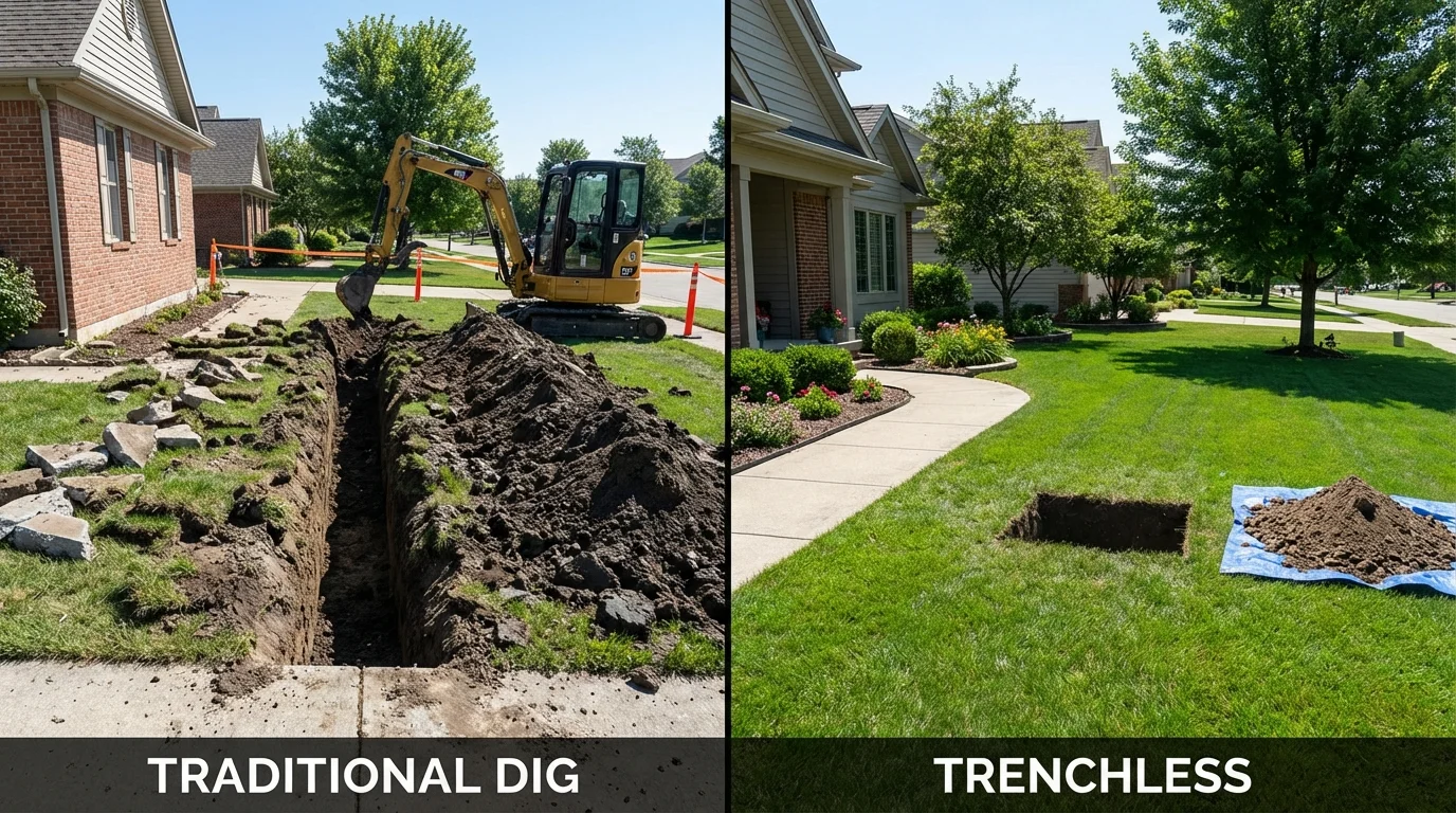 Trenchless sewer repair with minimal yard damage versus traditional excavation in Wilmerding, PA